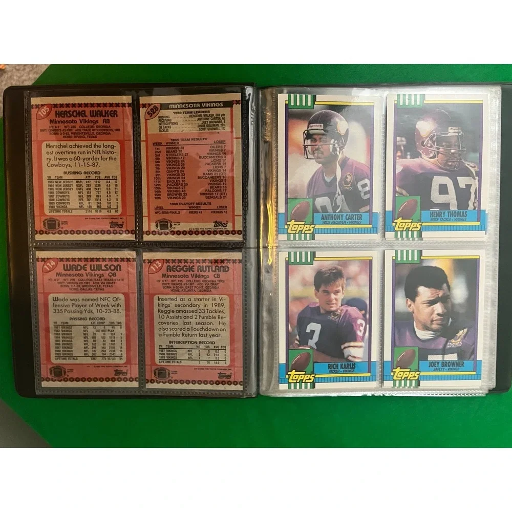 Minnesota Vikings‎ 1990 Topps Team Set with 40 card collector album.